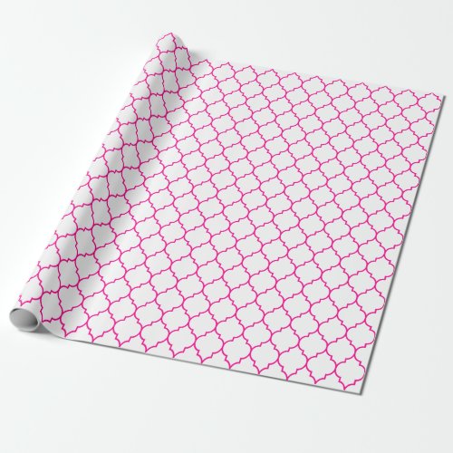 Moroccan Quatrefoil Hot Pink on White Wrapping Paper