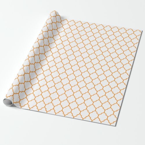 Moroccan Quatrefoil Orange on White Wrapping Paper