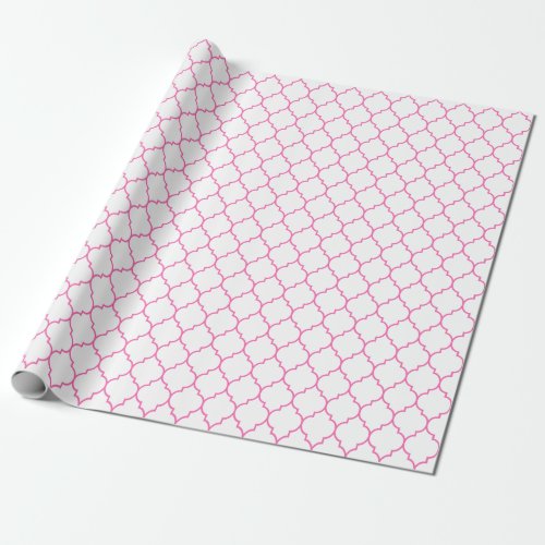 Moroccan Quatrefoil Pink on White Wrapping Paper