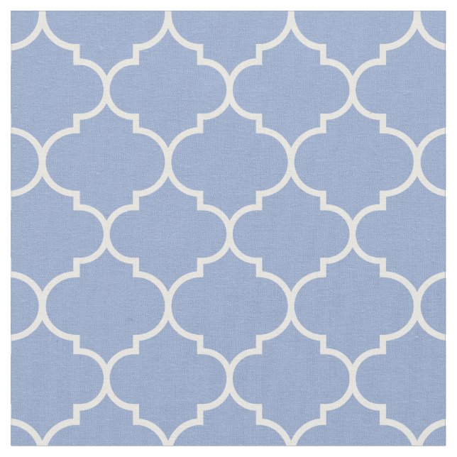 Moroccan Quatrefoil Serenity Blue & White Fabric (Close Up)