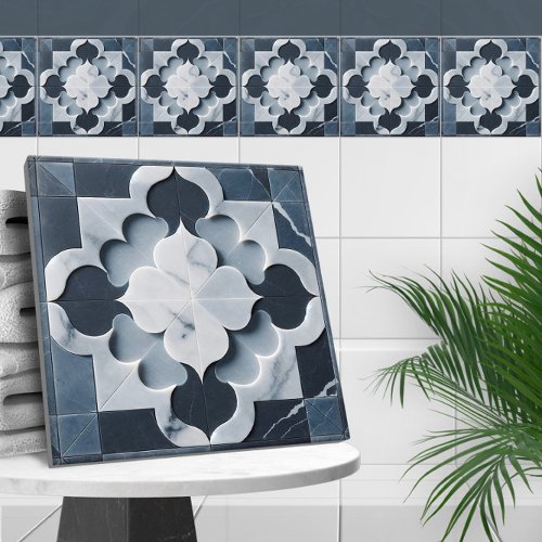 Moroccan Quatrefoil Slate Grey and Platinum Ceramic Tile