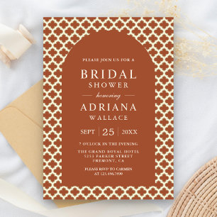 Moroccan Quatrefoil Terracotta Arch Bridal Shower Invitation