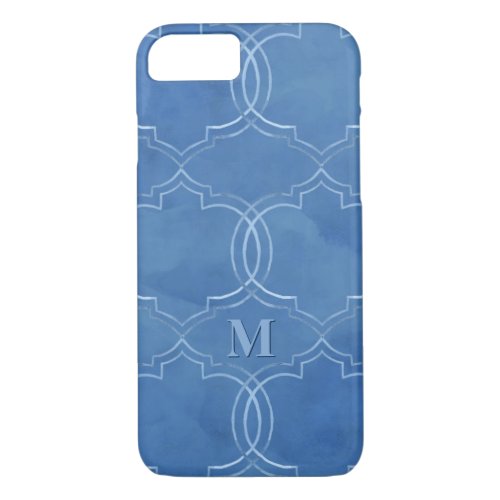 Moroccan Quatrefoil Tile Blue Pattern Watercolor iPhone 87 Case