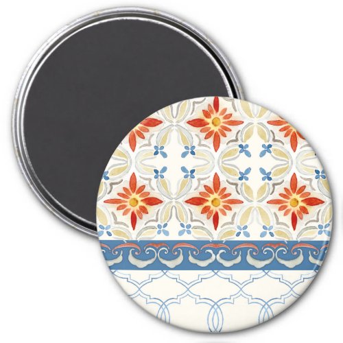 Moroccan Quatrefoil Tile Floral Pattern Watercolor Magnet