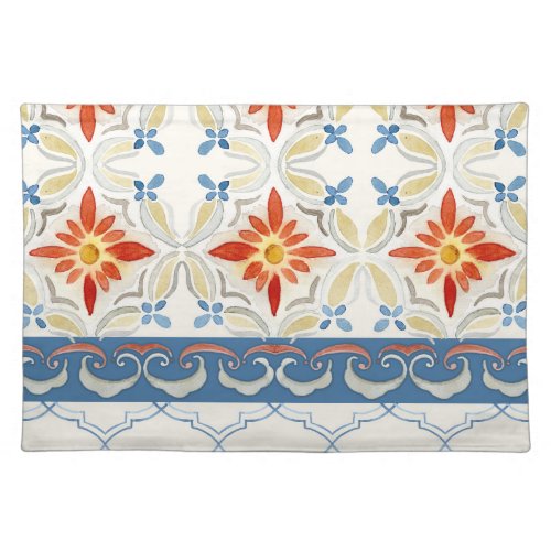 Moroccan Quatrefoil Tile Floral Pattern Watercolor Placemat