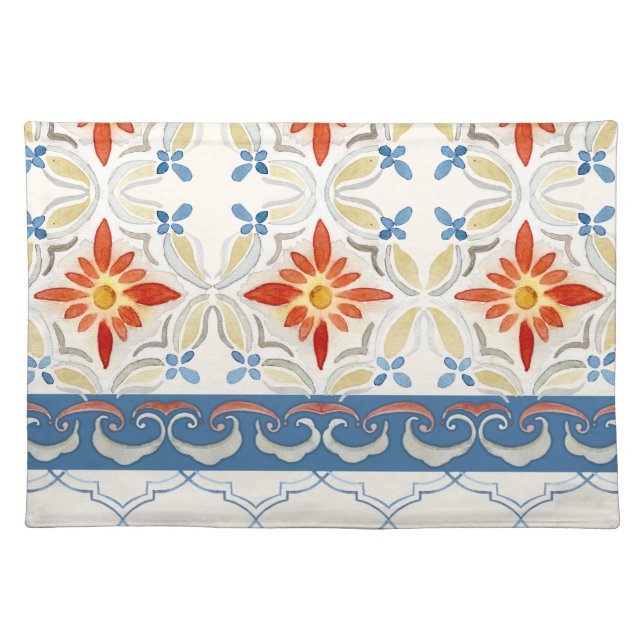 Moroccan Quatrefoil Tile Floral Pattern Watercolor Placemat (Front)