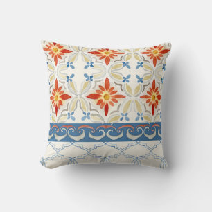 Moroccan Quatrefoil Tile Floral Pattern Watercolor Throw Pillow