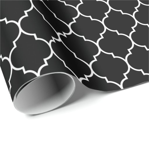 Moroccan Quatrefoil White On Black Wrapping Paper Zazzle