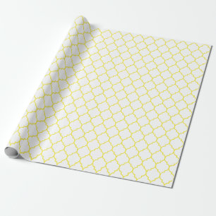 Moroccan Quatrefoil Yellow on White Wrapping Paper