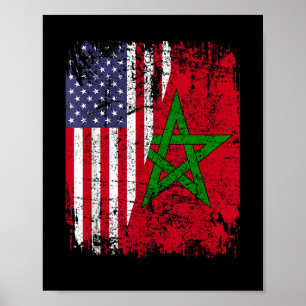 MOROCCAN ROOTS Half American Flag MOROCCO FLAG Poster