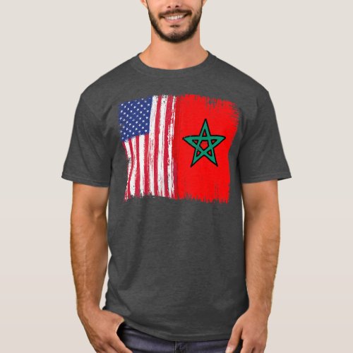 Moroccan Roots Half American Morocco Flag Moorish T_Shirt