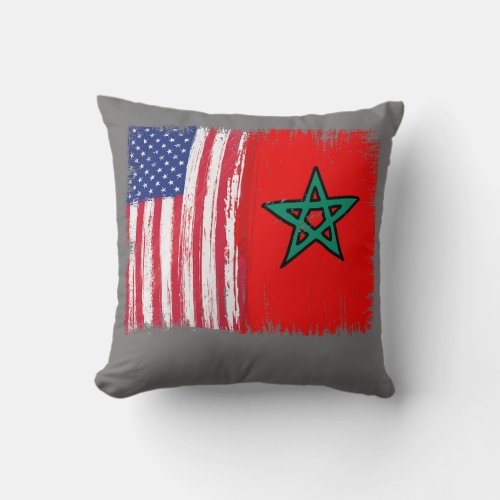 Moroccan Roots Half American Morocco Flag Moorish Throw Pillow
