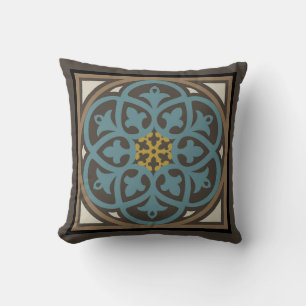 Moroccan Rosette Pillow Mustard Blue Brown Beige