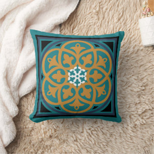 Moroccan Rosette Pillow Mustard Teal Aqua Blue