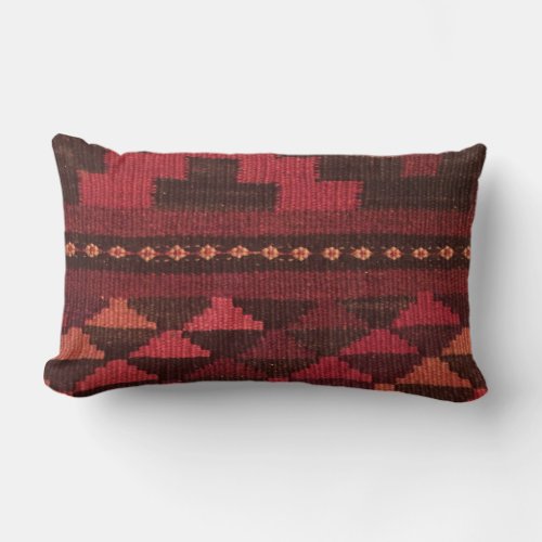 Moroccan Rug burgundy tones South Western Style Lumbar Pillow