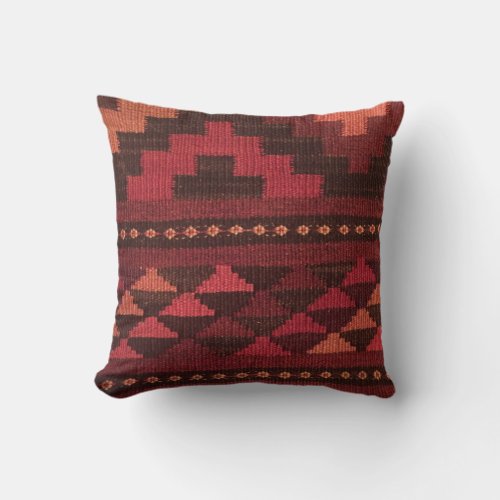 Moroccan Rug burgundy tones South Western Style Throw Pillow