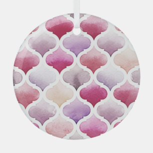 Moroccan Rug: Watercolor Tangier Pattern. Glass Ornament