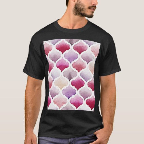 Moroccan Rug Watercolor Tangier Pattern T_Shirt