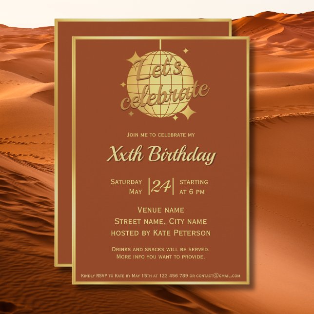 Moroccan rusty brown gold birthday party  invitation (Creator Uploaded)