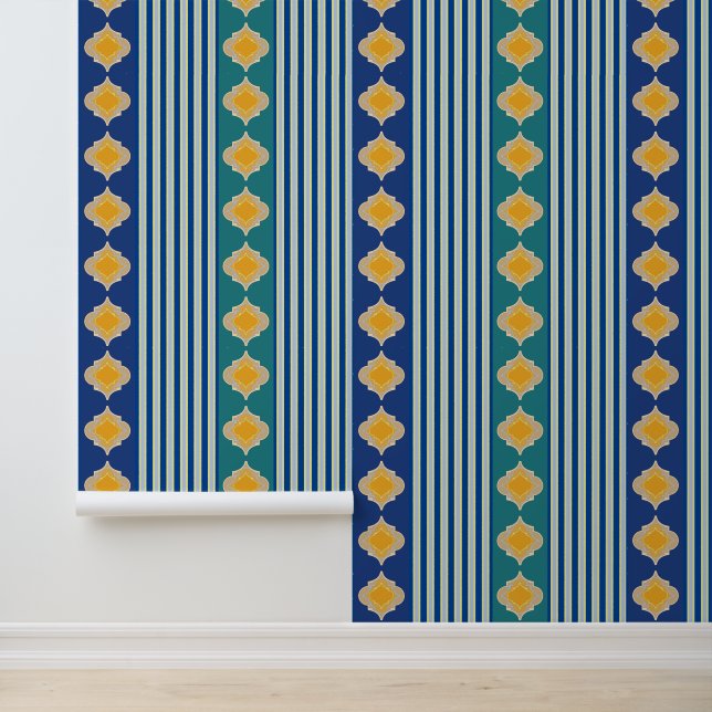 Moroccan shapes and blue stripes wallpaper  (Application)
