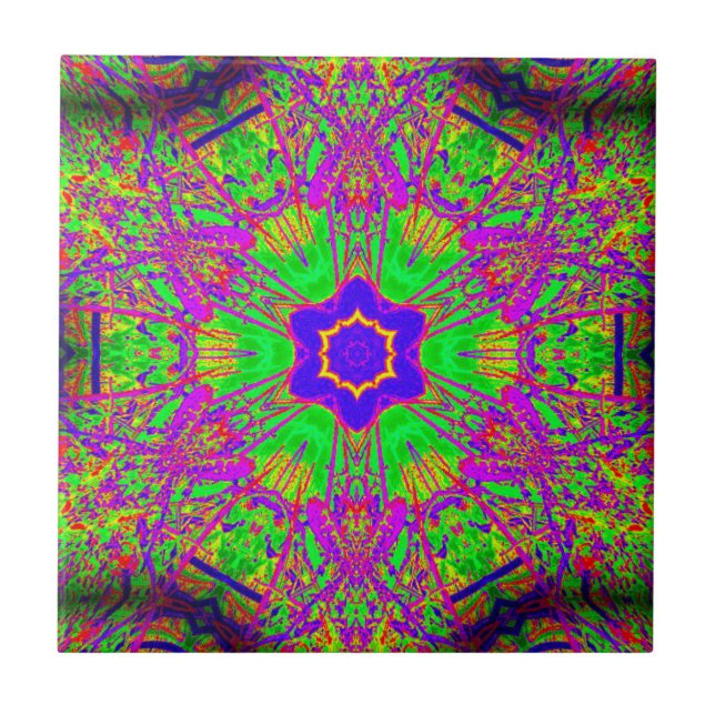moroccan six-point star green purple ceramic tile (Front)