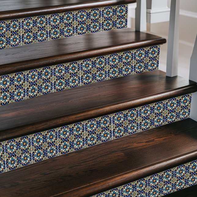 Moroccan Starburst Pattern, Blue & Gold Decorative Ceramic Tile (Creator Uploaded)