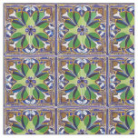 Moroccan Style Blue &amp; Green Tile Pattern Easy Cut Fabric