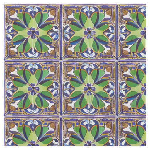 Moroccan Style Blue & Green Tile Pattern Easy Cut Fabric