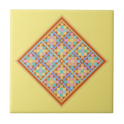 Moroccan style geometric diamond on light yellow ceramic tile