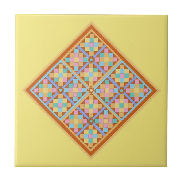 Moroccan style geometric diamond on light yellow ceramic tile (Front)