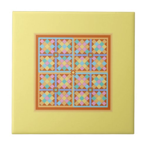 Moroccan style geometric pattern on light yellow tile