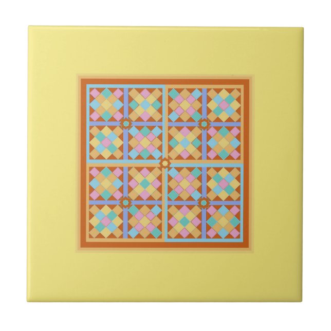 Moroccan style geometric pattern on light yellow tile (Front)