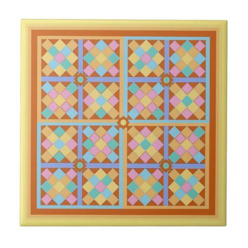 Moroccan style geometric square on light yellow tile