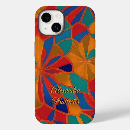 Moroccan style gold red orange teal blue glass Case_Mate iPhone 14 case