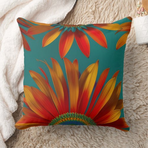 Moroccan style gold red orange teal green floral throw pillow