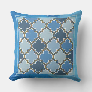 Moroccan Style Pattern and Blue Grunge Background  Throw Pillow