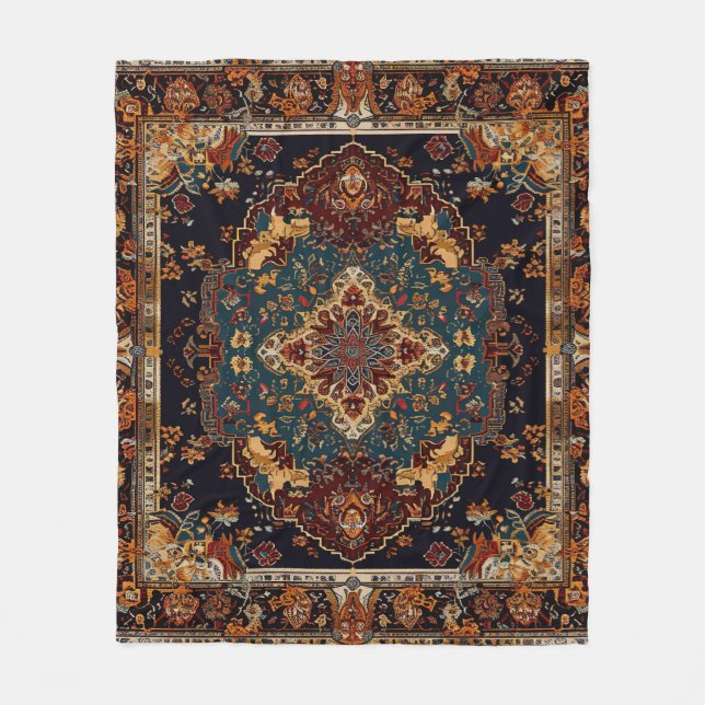 Moroccan Style Red Blue Fleece Blanket (Front)