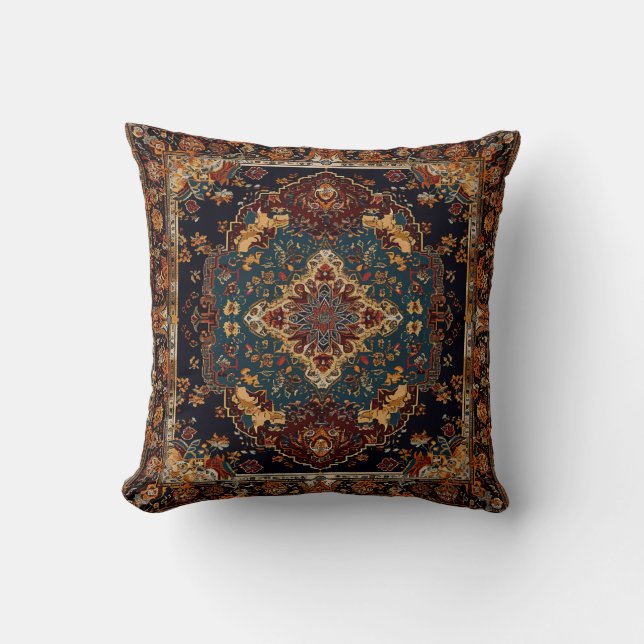 Moroccan Style Red Blue Throw Pillow (Front)