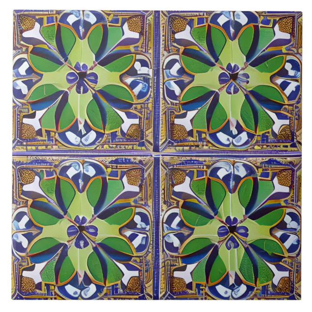 Moroccan Style Simulated Mosaic Blue and Green Ceramic Tile | Zazzle