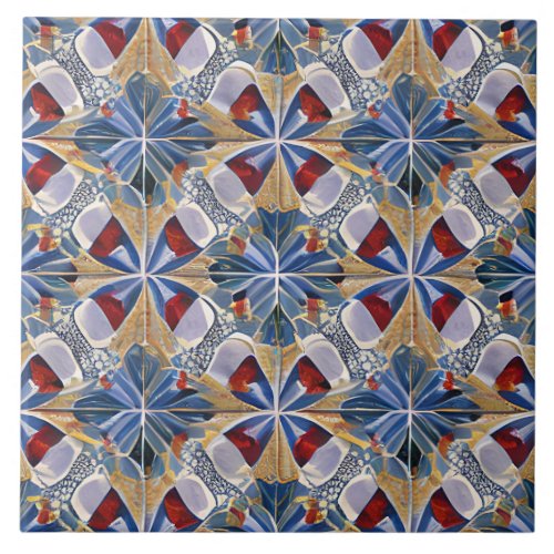 Moroccan Style Simulated Mosaic Blue and Red Ceramic Tile