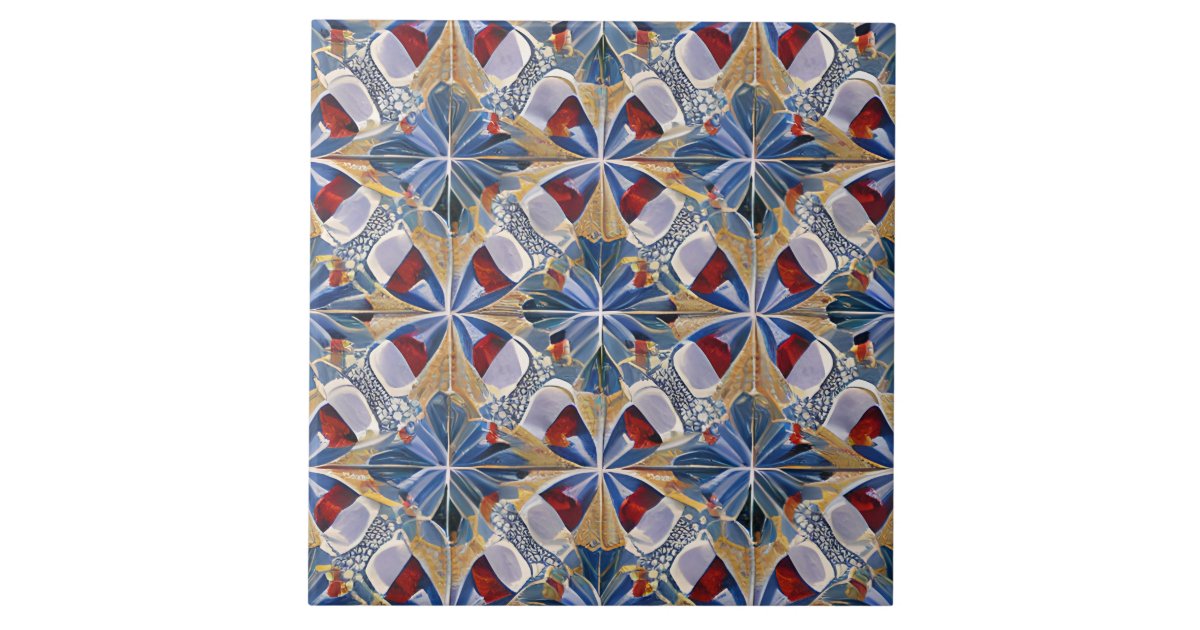 Moroccan Style Simulated Mosaic Blue and Red Ceramic Tile | Zazzle