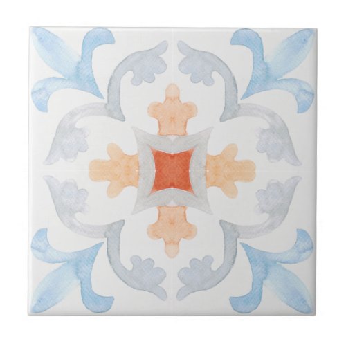 Moroccan style tile flower orange grey summer