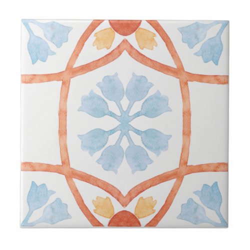 Moroccan style tile flowers orange and blue