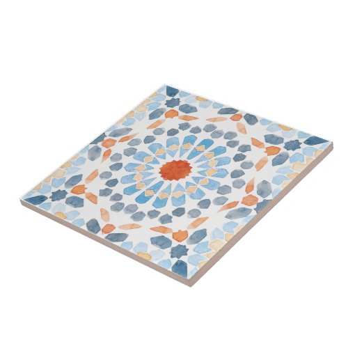 Moroccan style tile in orange and blue | Zazzle