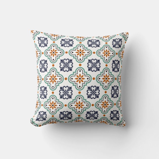Moroccan Style Tile, Multi-color Throw Pillow (Front)