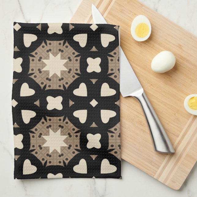 Moroccan Stylish Black & Beige Geometric Pattern Kitchen Towel (Quarter Fold)