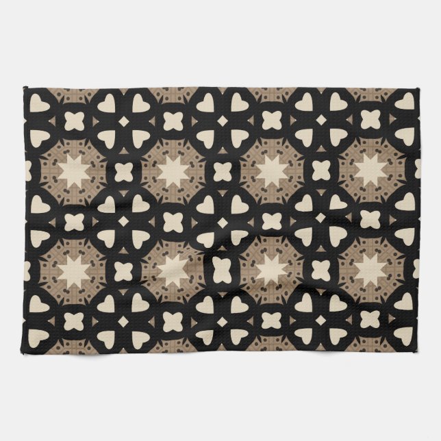 Moroccan Stylish Black & Beige Geometric Pattern Kitchen Towel (Horizontal)