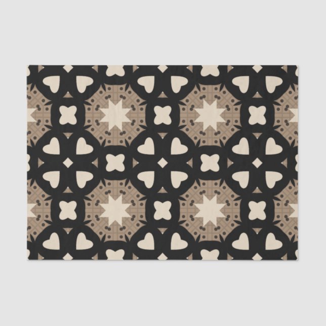 Moroccan Stylish Black & Beige Geometric Pattern Tissue Paper (Front)