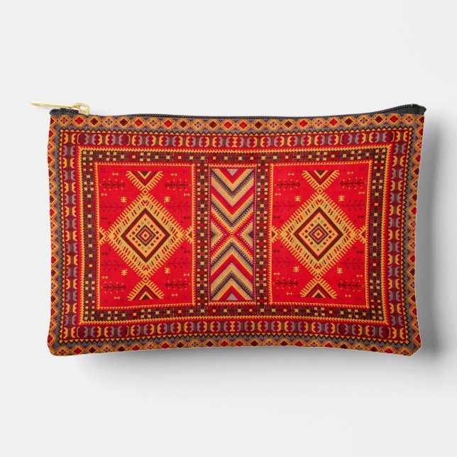 Moroccan Sunrise: Geometric Boho Elegance Accessory Pouch (Front)