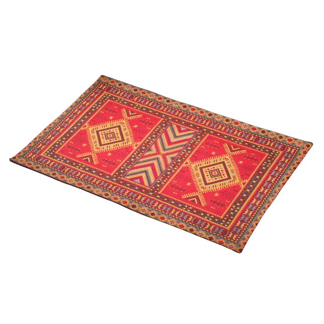Moroccan Sunrise: Geometric Boho Elegance Cloth Placemat (On Table)